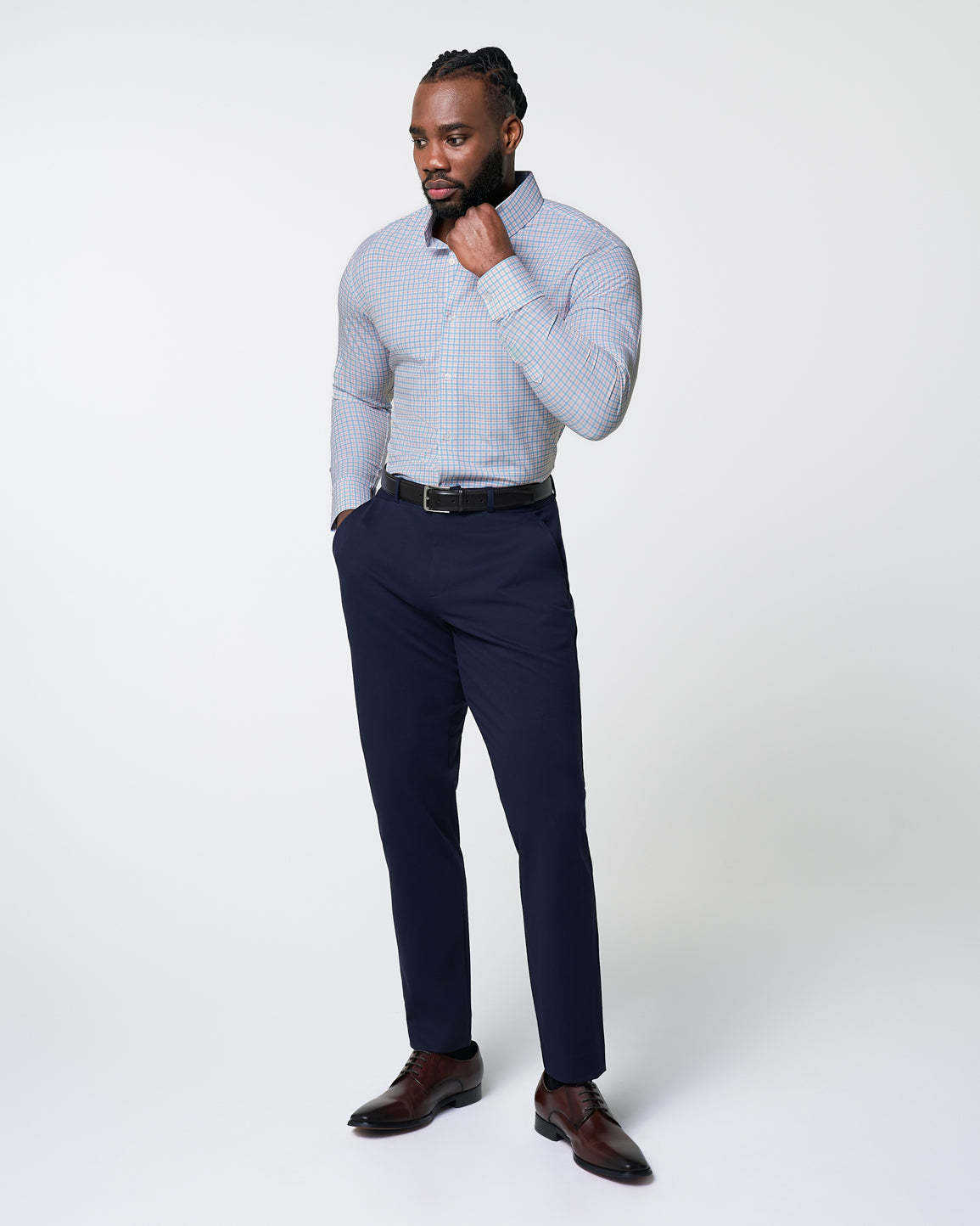 "The Dimitri" Blue Plaid With Orange Windowpane | State & Liberty Dress Shirts