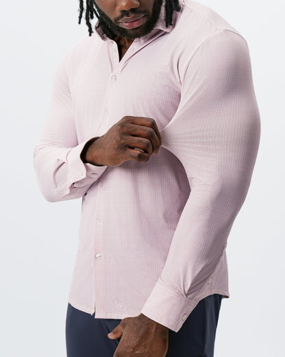 "The Portland" Sport Shirt - Light Pink with Light Blue Mini Check | State & Liberty Dress Shirts