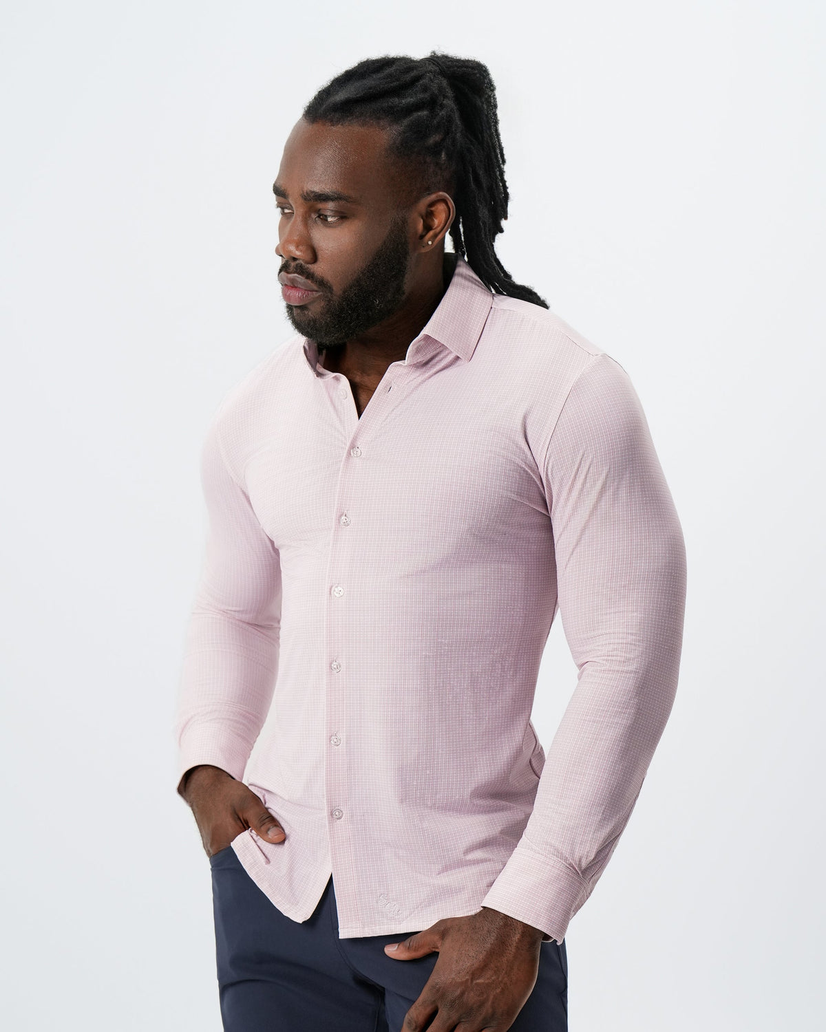 "The Portland" Sport Shirt - Light Pink with Light Blue Mini Check | State & Liberty Dress Shirts