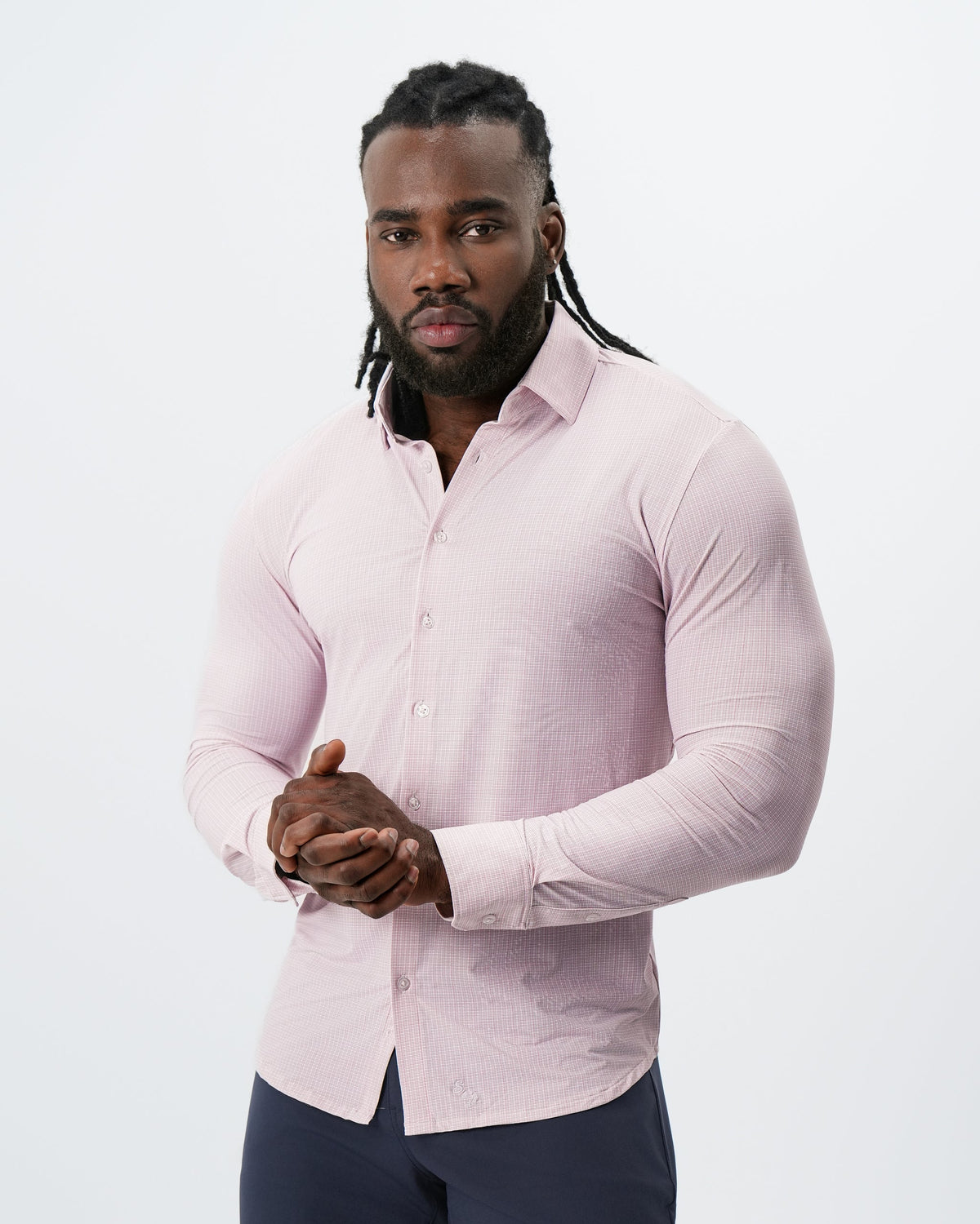 "The Portland" Sport Shirt - Light Pink with Light Blue Mini Check | State & Liberty Dress Shirts