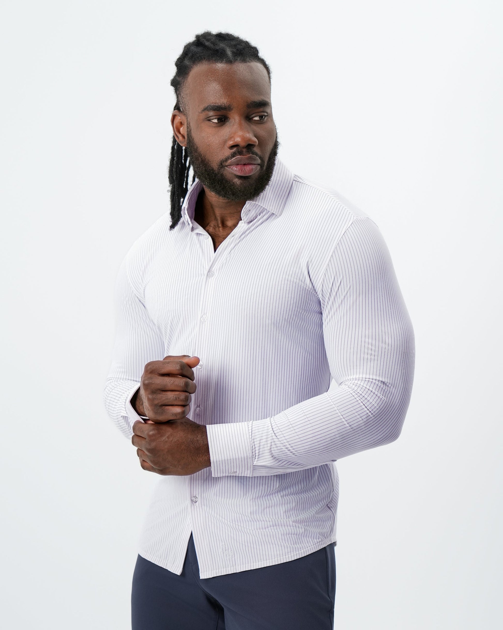 "The Arlington" Sport Shirt - White with Lilac Stripe | State & Liberty Dress Shirts