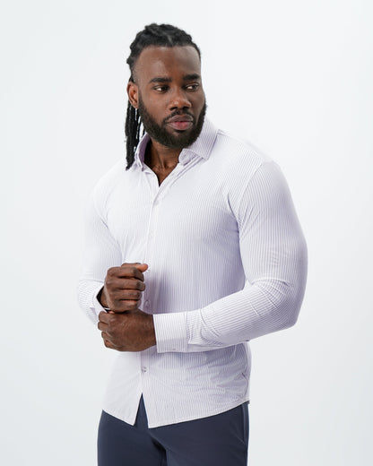 "The Arlington" Sport Shirt - White with Lilac Stripe | State & Liberty Dress Shirts