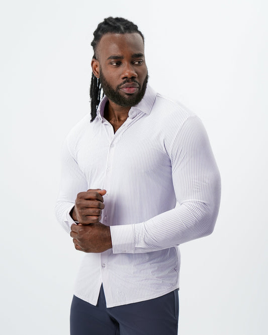 "The Arlington" Sport Shirt - White with Lilac Stripe | State & Liberty Dress Shirts