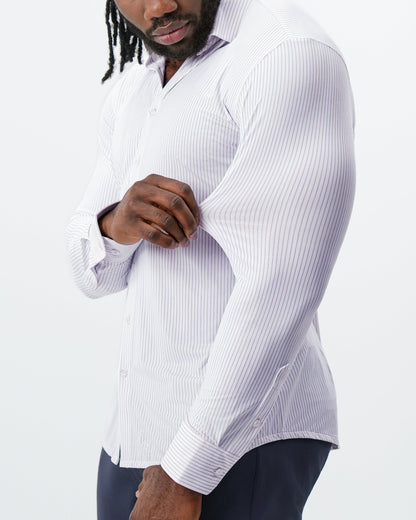 "The Arlington" Sport Shirt - White with Lilac Stripe | State & Liberty Dress Shirts
