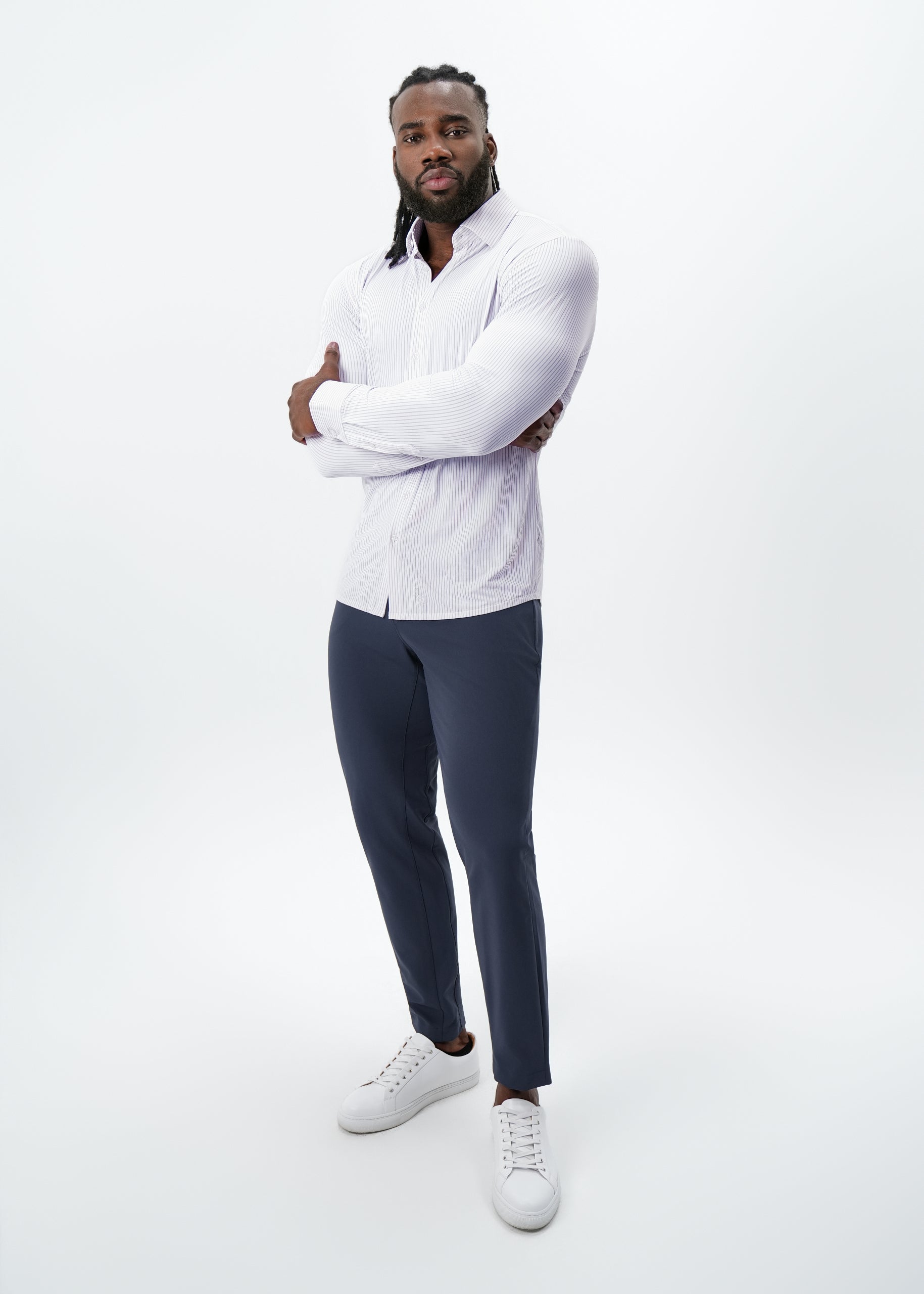 "The Arlington" Sport Shirt - White with Lilac Stripe | State & Liberty Dress Shirts