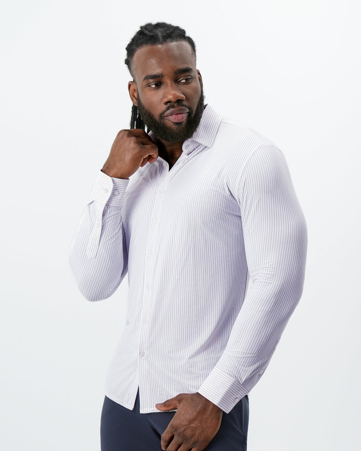 "The Arlington" Sport Shirt - White with Lilac Stripe | State & Liberty Dress Shirts