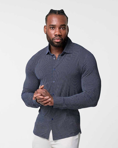 "The Eisenhower" Sport Shirt - Navy With White Grid | State & Liberty Dress Shirts