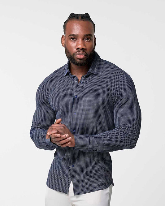 "The Eisenhower" Sport Shirt - Navy With White Grid | State & Liberty Dress Shirts