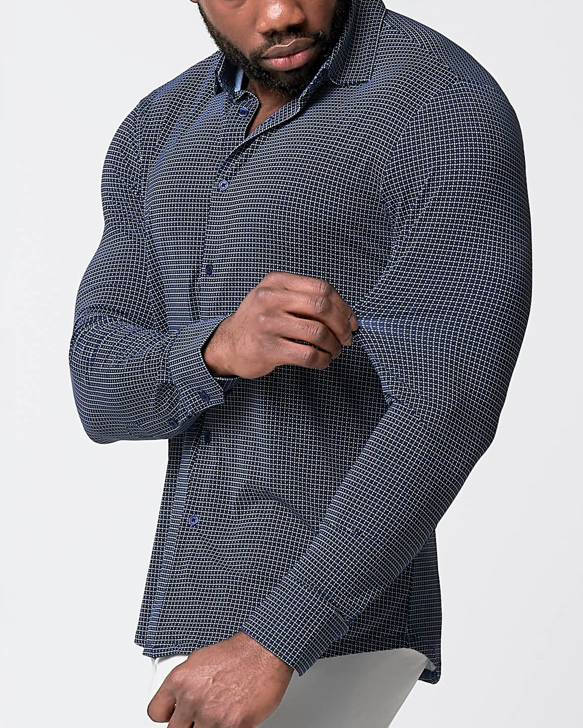 "The Eisenhower" Sport Shirt - Navy With White Grid | State & Liberty Dress Shirts