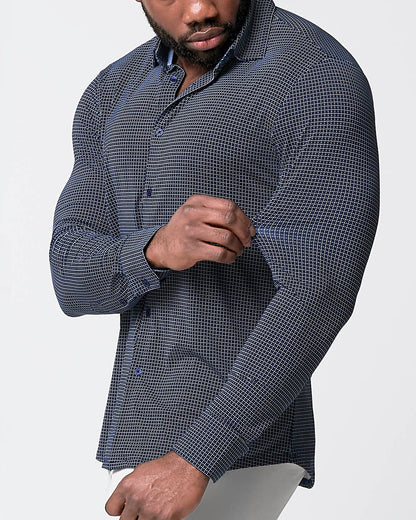 "The Eisenhower" Sport Shirt - Navy With White Grid | State & Liberty Dress Shirts