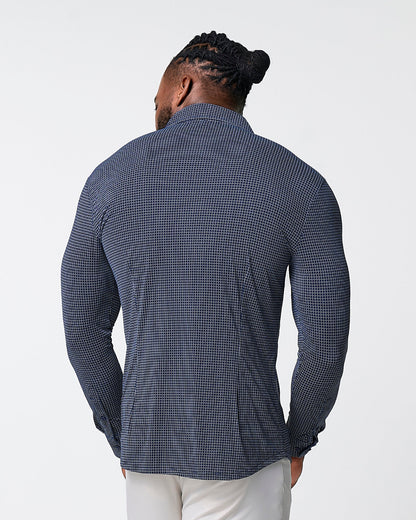 "The Eisenhower" Sport Shirt - Navy With White Grid | State & Liberty Dress Shirts