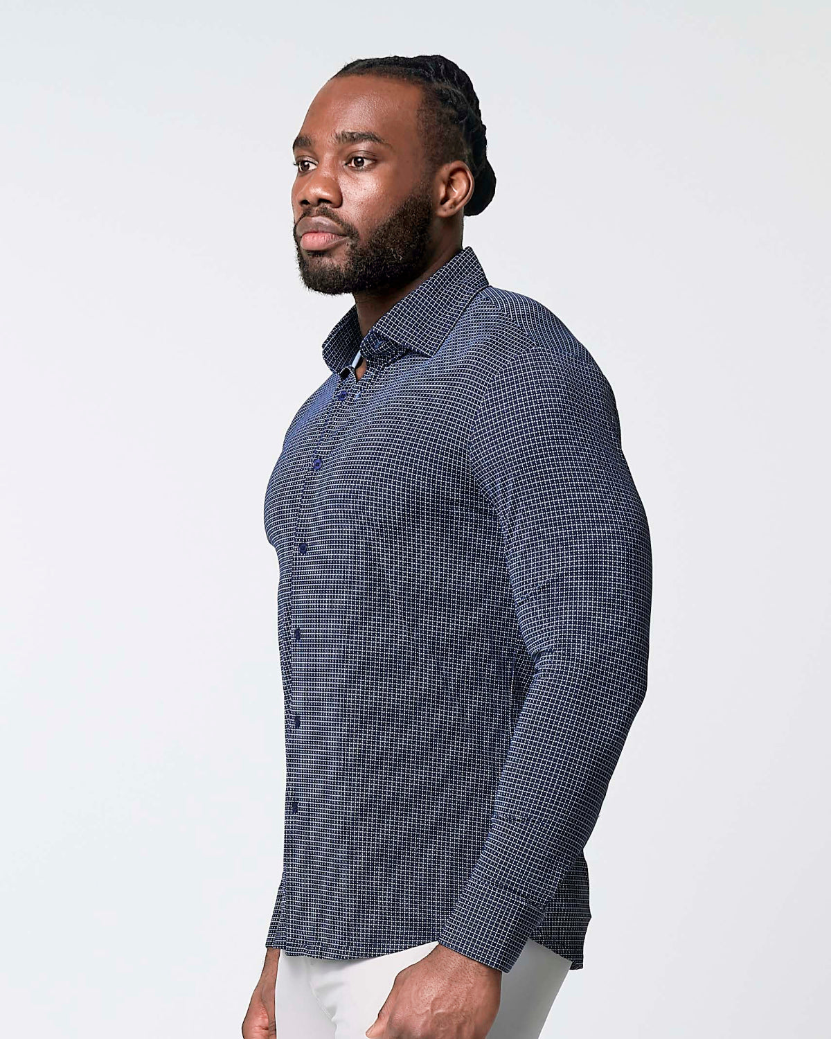 "The Eisenhower" Sport Shirt - Navy With White Grid | State & Liberty Dress Shirts