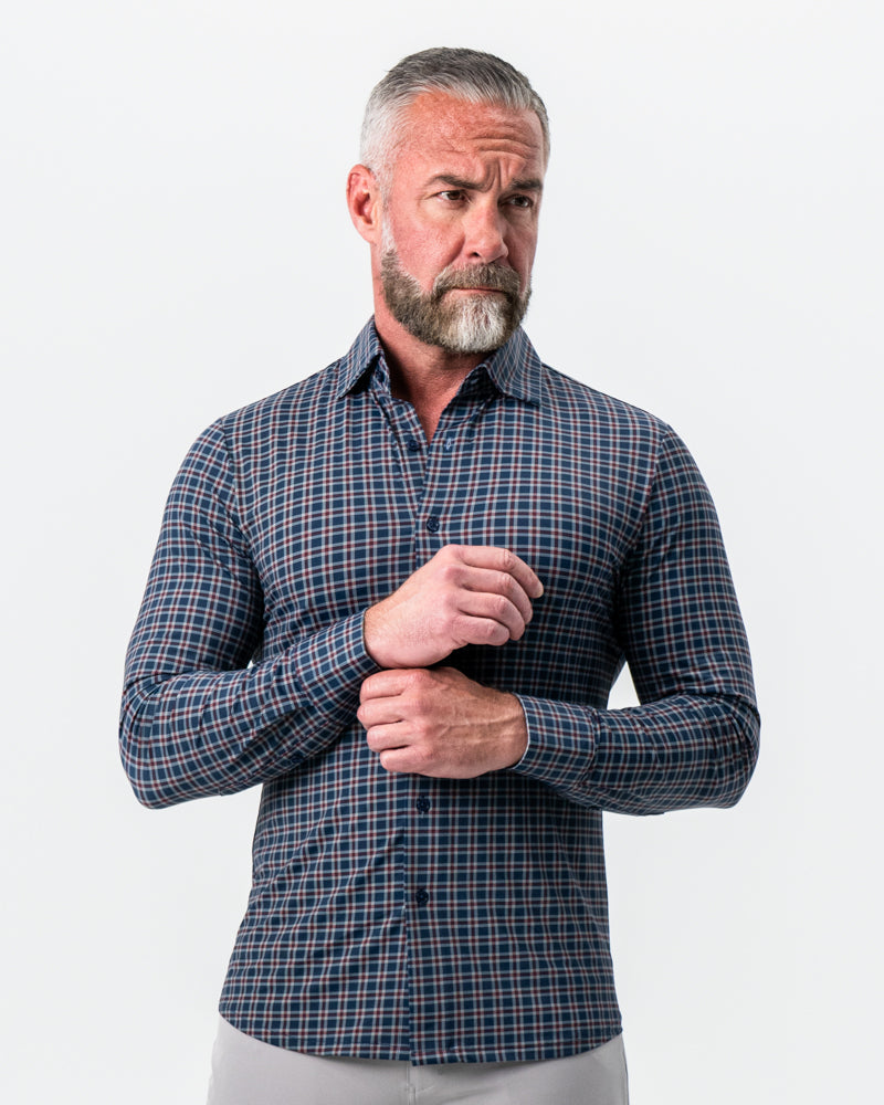 "The Spencer" Sport Shirt - Maroon, Navy, & White Plaid | State & Liberty Dress Shirts