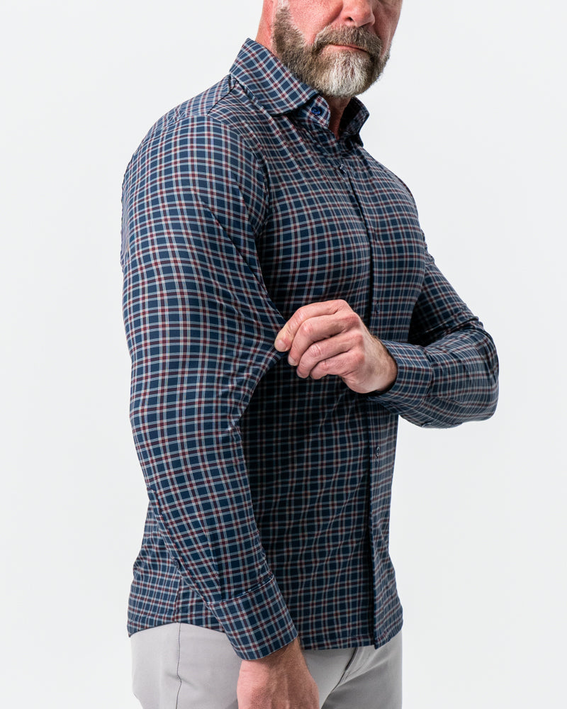 "The Spencer" Sport Shirt - Maroon, Navy, & White Plaid | State & Liberty Dress Shirts
