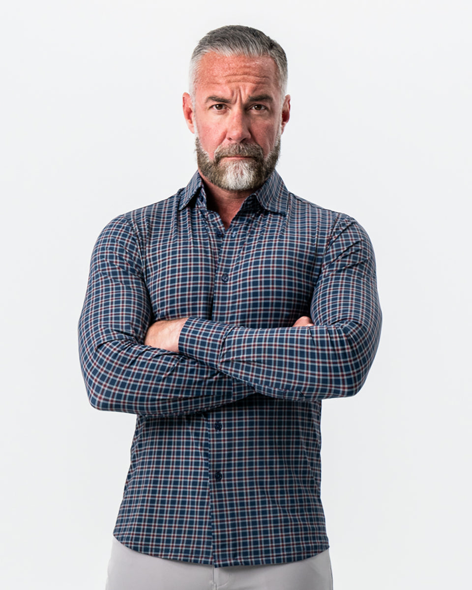 "The Spencer" Sport Shirt - Maroon, Navy, & White Plaid | State & Liberty Dress Shirts