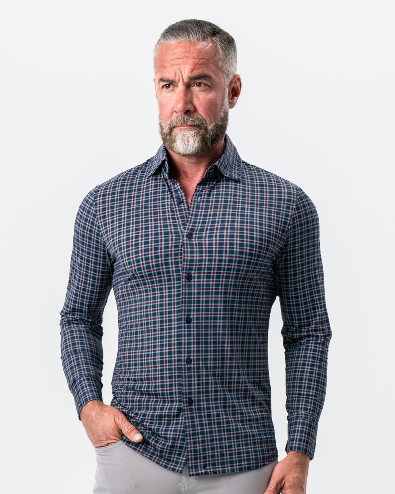 "The Spencer" Sport Shirt - Maroon, Navy, & White Plaid | State & Liberty Dress Shirts