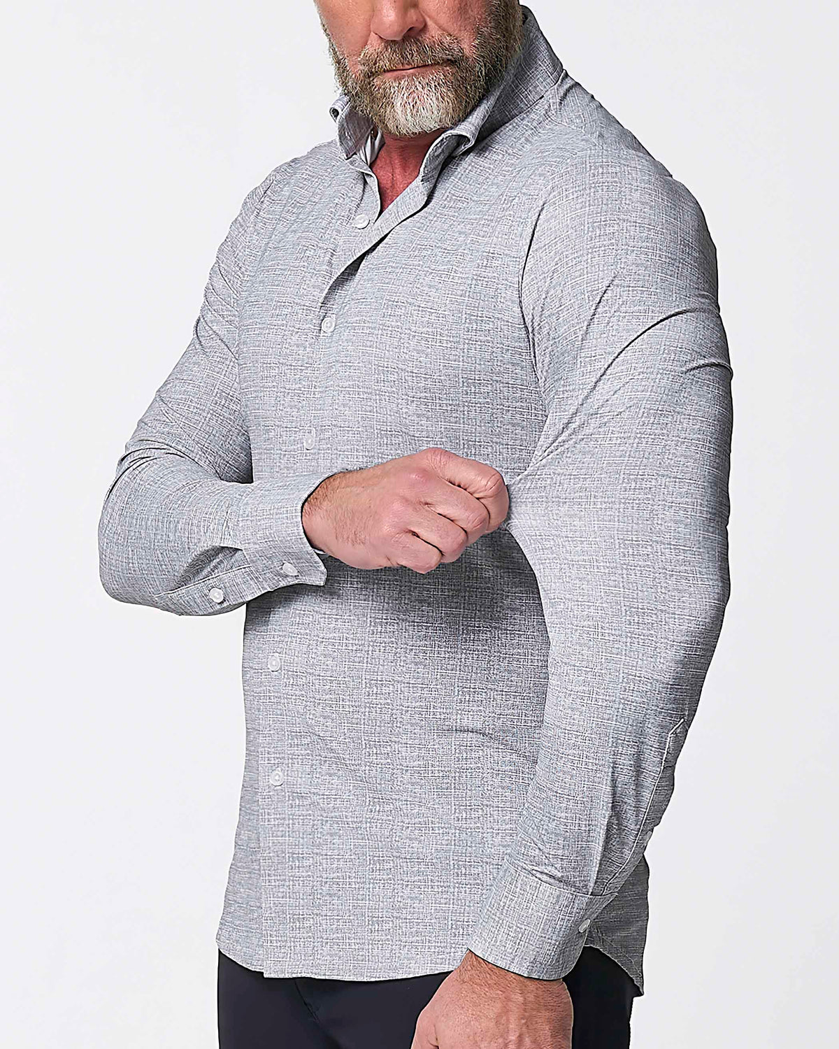 "The Rolo" Sport Shirt - Light Grey Printed Linen | State & Liberty Dress Shirts