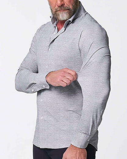 "The Rolo" Sport Shirt - Light Grey Printed Linen | State & Liberty Dress Shirts
