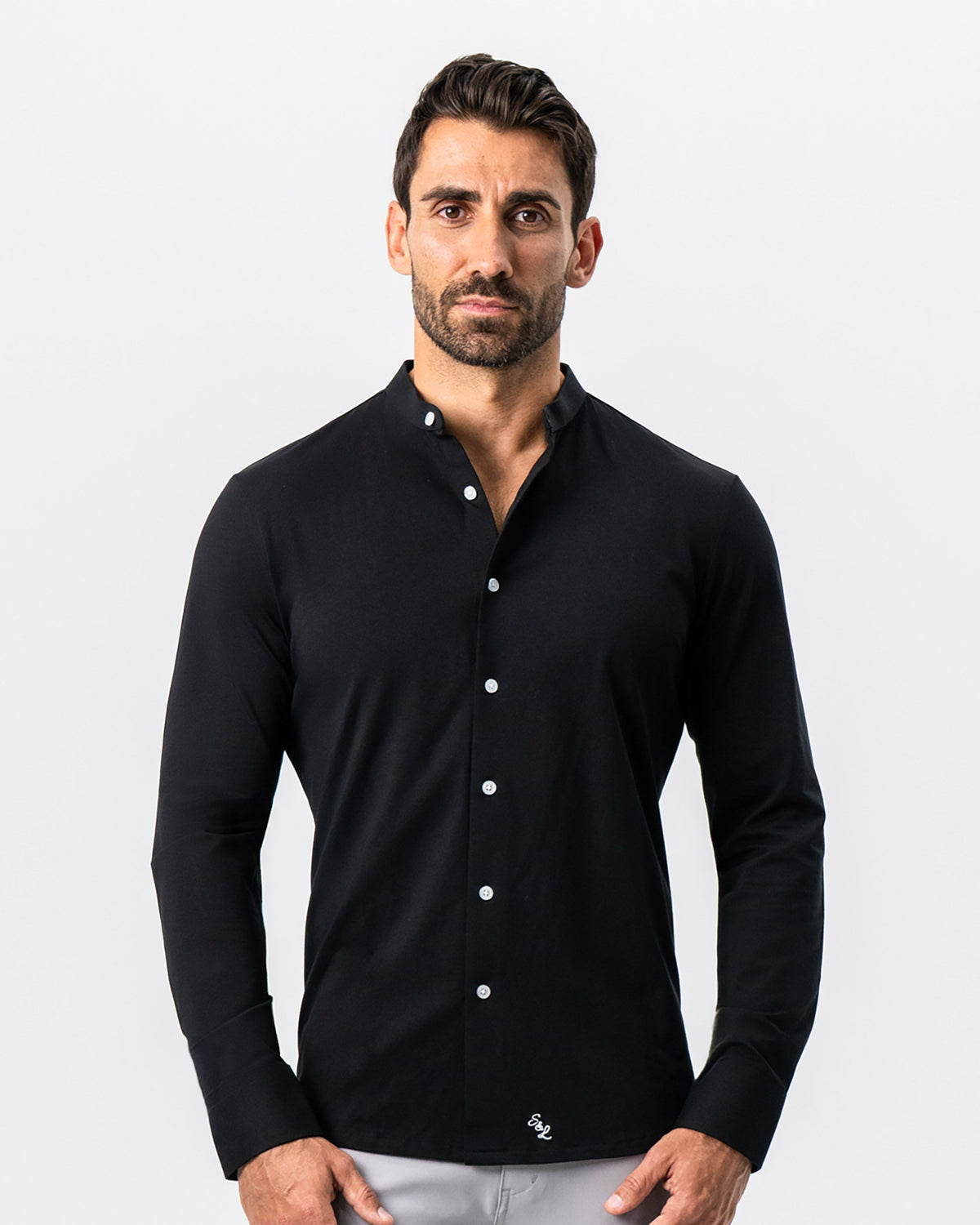 Banded Collar Button Down - Black | State & Liberty Dress Shirts
