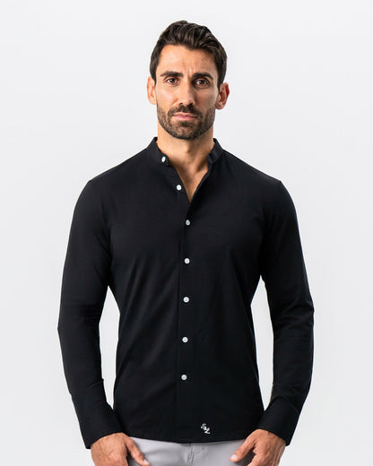 Banded Collar Button Down - Black | State & Liberty Dress Shirts