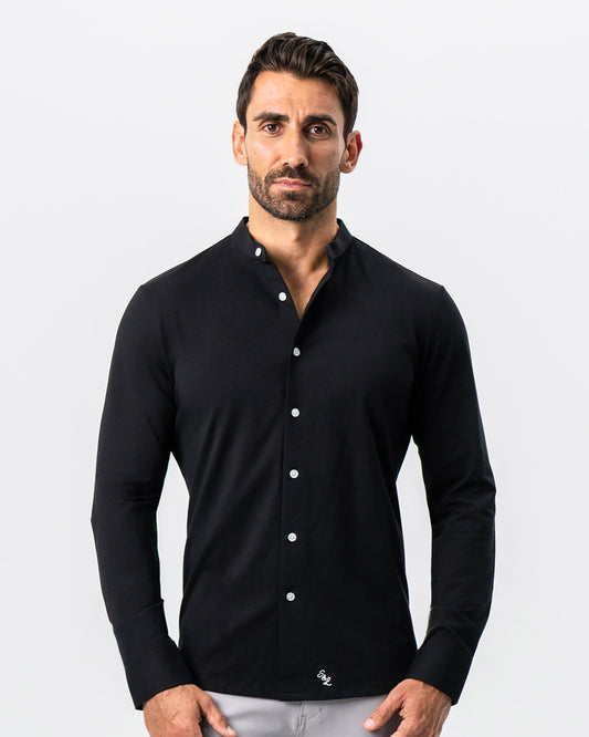 Banded Collar Button Down - Black | State & Liberty Dress Shirts