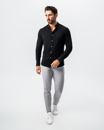 Banded Collar Button Down - Black | State & Liberty Dress Shirts