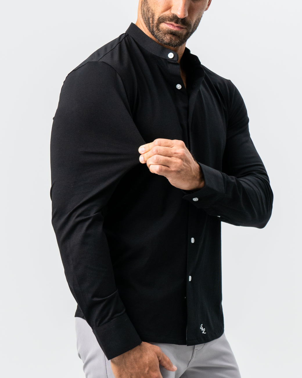 Banded Collar Button Down - Black | State & Liberty Dress Shirts