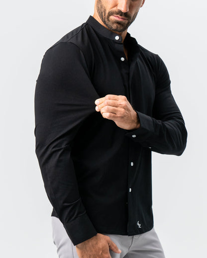 Banded Collar Button Down - Black | State & Liberty Dress Shirts