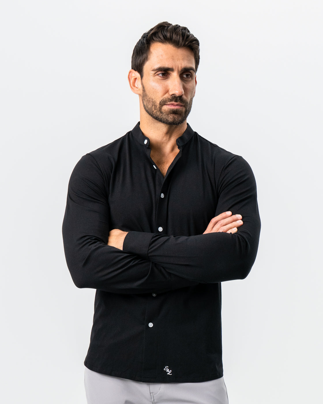 Banded Collar Button Down - Black | State & Liberty Dress Shirts