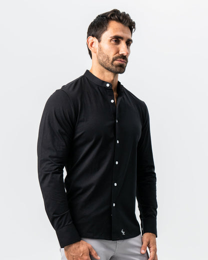 Banded Collar Button Down - Black | State & Liberty Dress Shirts