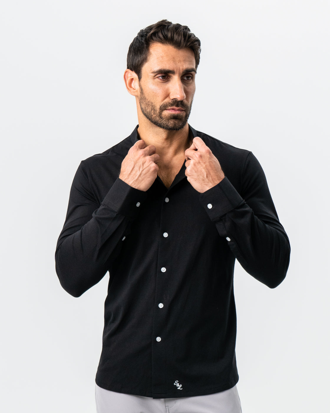 Banded Collar Button Down - Black | State & Liberty Dress Shirts