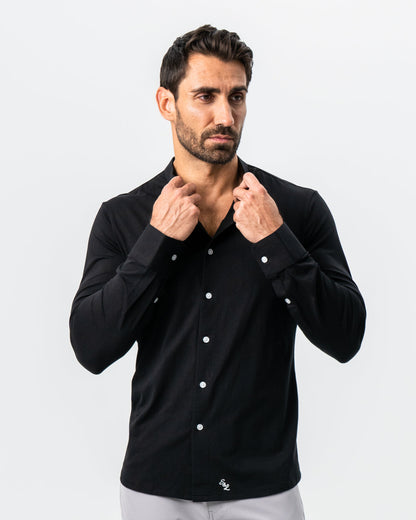 Banded Collar Button Down - Black | State & Liberty Dress Shirts