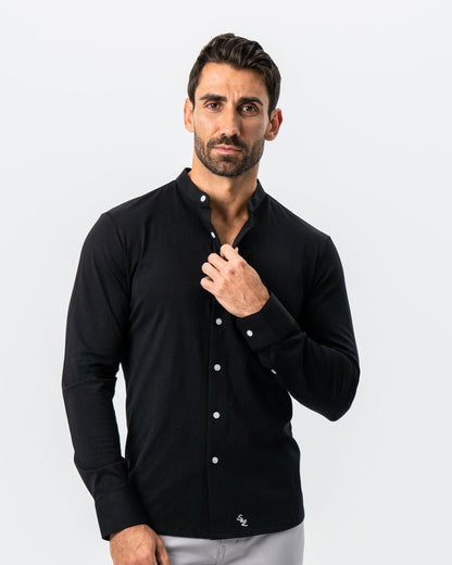 Banded Collar Button Down - Black | State & Liberty Dress Shirts