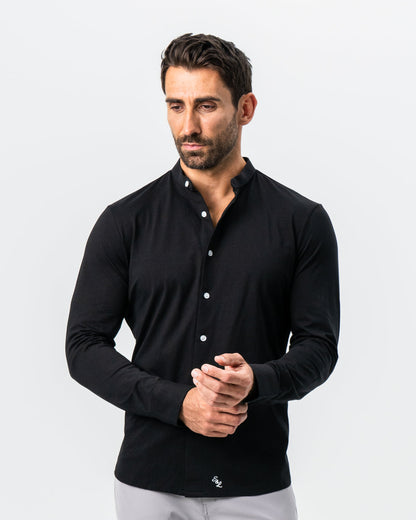 Banded Collar Button Down - Black | State & Liberty Dress Shirts