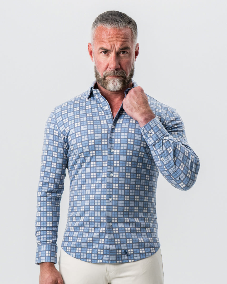 "The Ellis" Blue, Tan & Teal Plaid Button Down | State & Liberty Dress Shirts