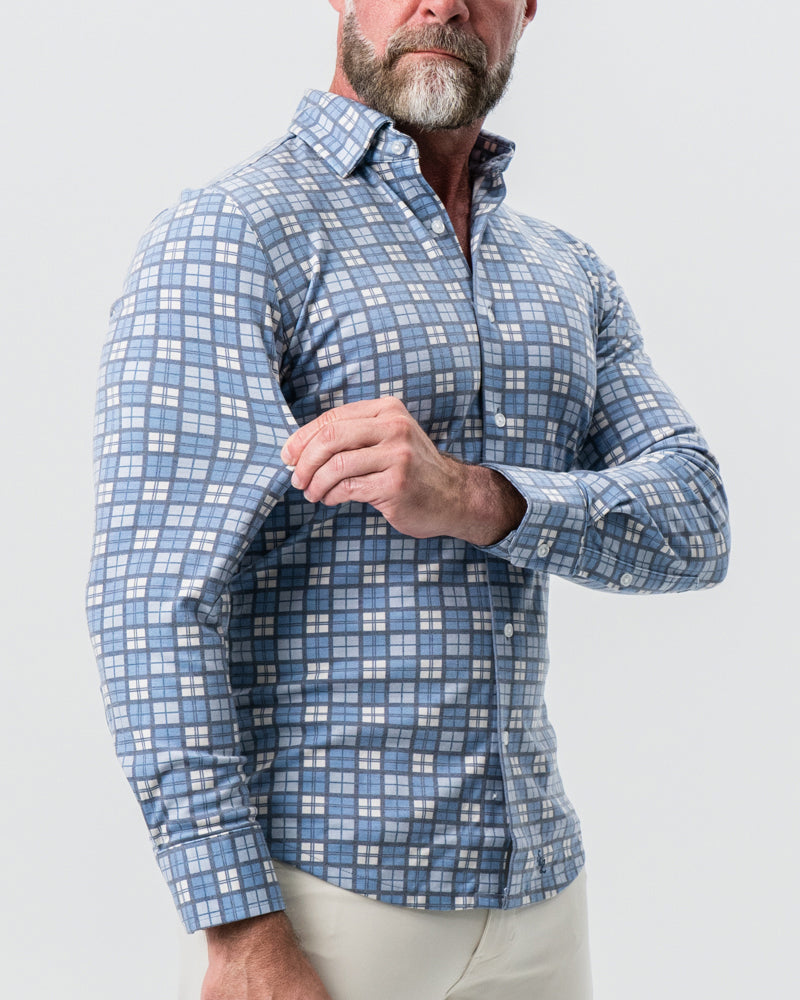 "The Ellis" Blue, Tan & Teal Plaid Button Down | State & Liberty Dress Shirts