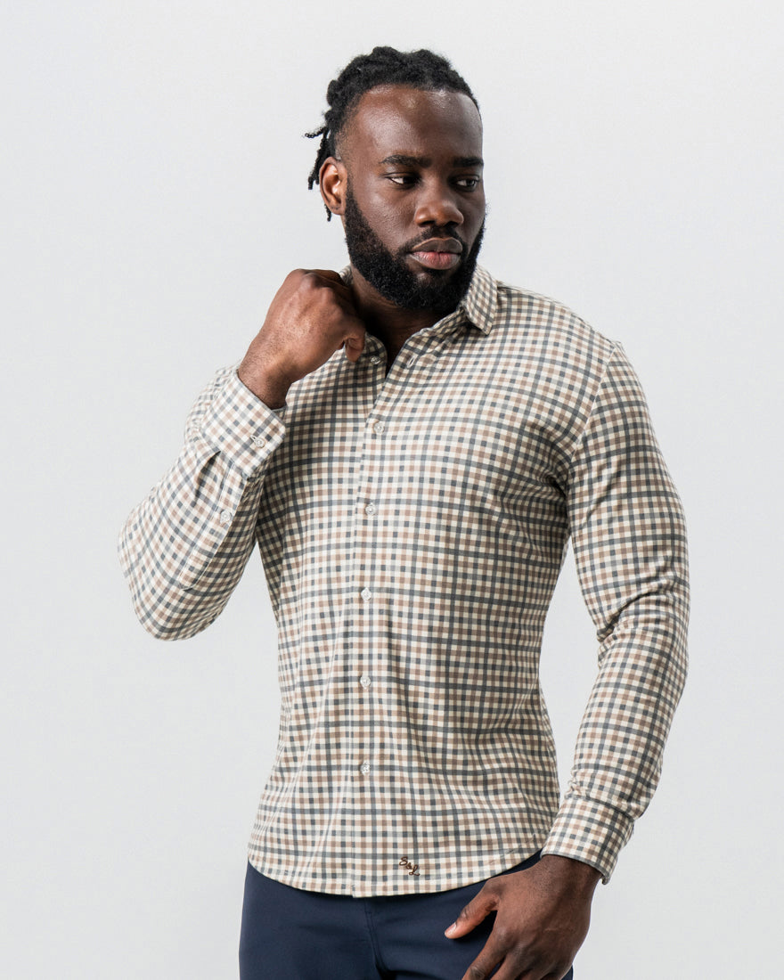 "The Palmer" Brown, Grey, and White Gingham Button Down | State & Liberty Dress Shirts