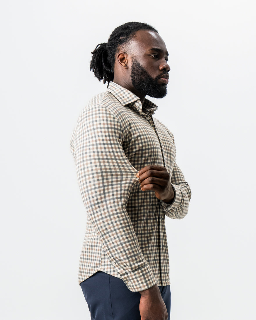 "The Palmer" Brown, Grey, and White Gingham Button Down | State & Liberty Dress Shirts