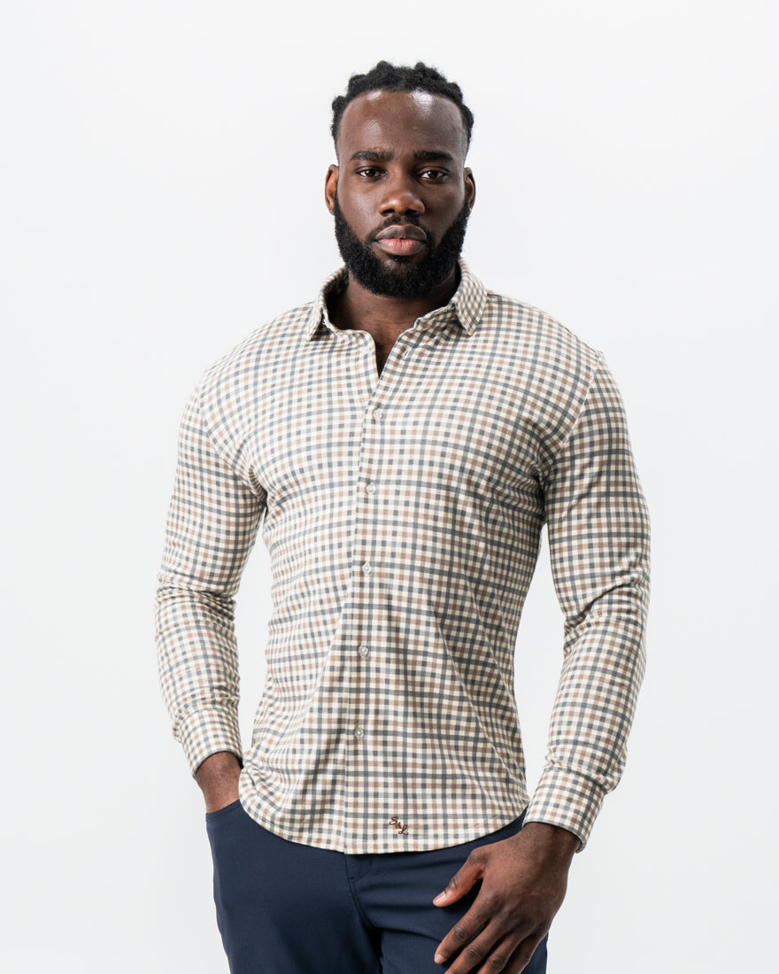 "The Palmer" Brown, Grey, and White Gingham Button Down | State & Liberty Dress Shirts