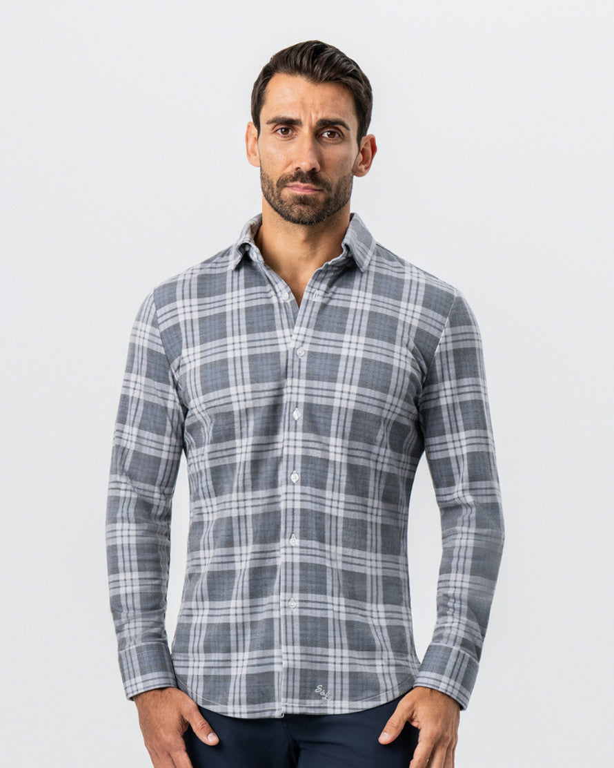"The Warner" Grey and White Windowpane Button Down | State & Liberty Dress Shirts