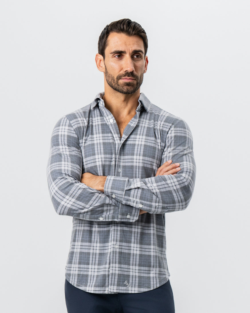 "The Warner" Grey and White Windowpane Button Down | State & Liberty Dress Shirts