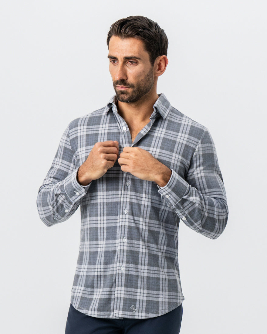 "The Warner" Grey and White Windowpane Button Down | State & Liberty Dress Shirts