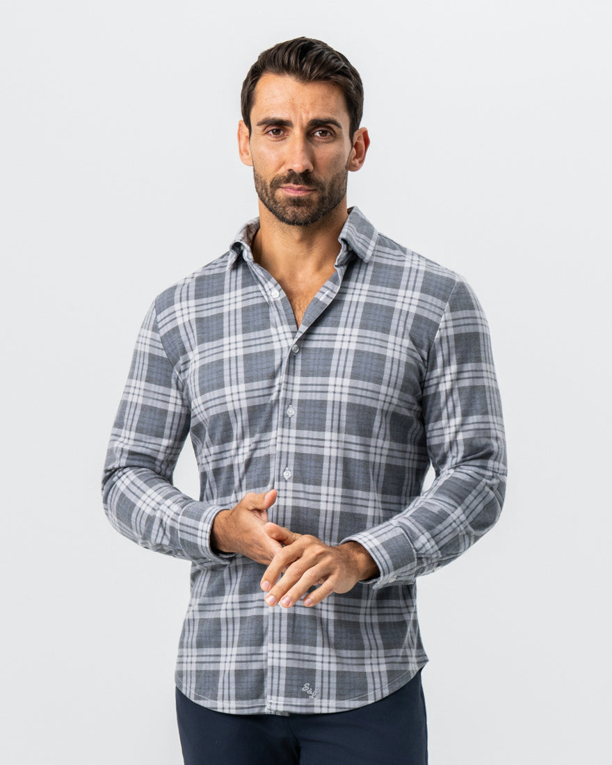 "The Warner" Grey and White Windowpane Button Down | State & Liberty Dress Shirts