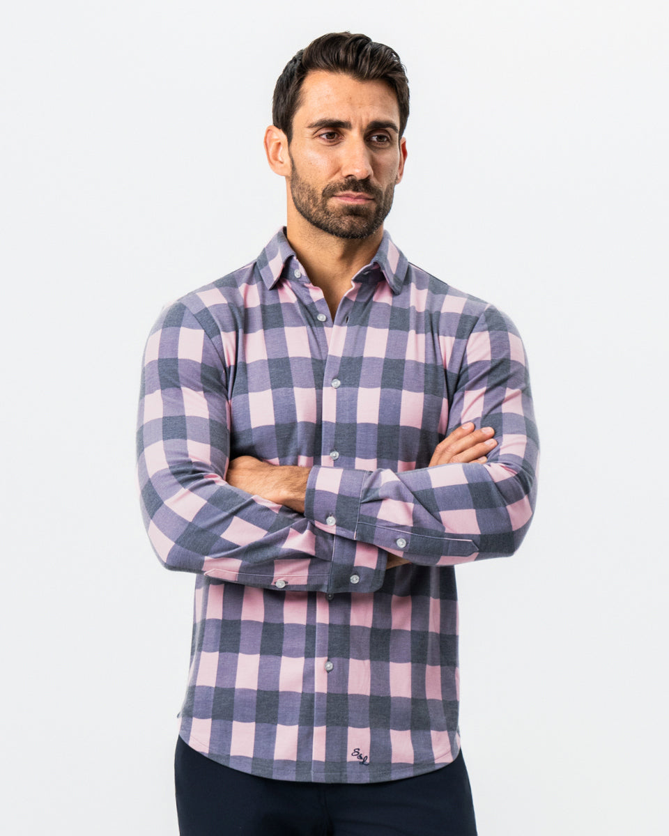 "The Summers" Pink & Navy Check Button Down | State & Liberty Dress Shirts