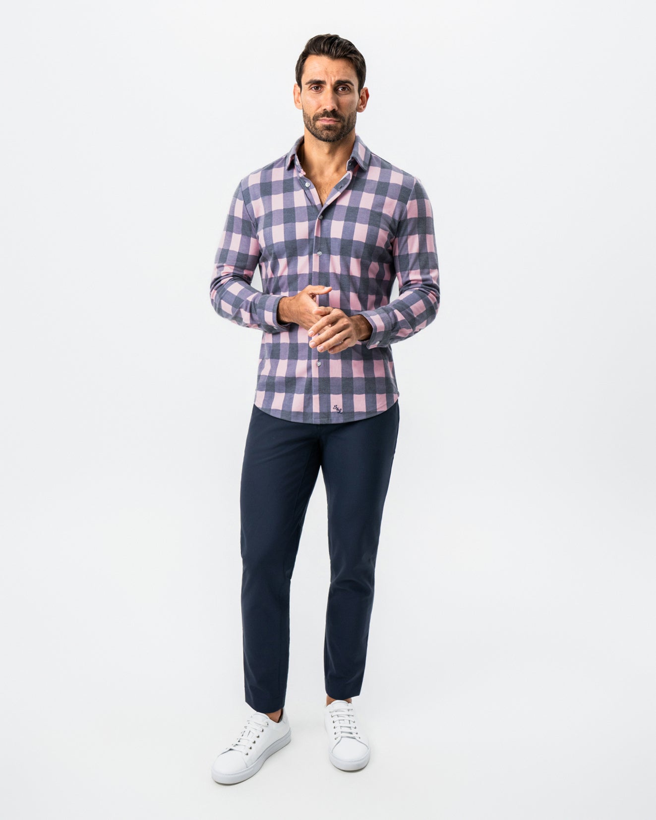 "The Summers" Pink & Navy Check Button Down | State & Liberty Dress Shirts