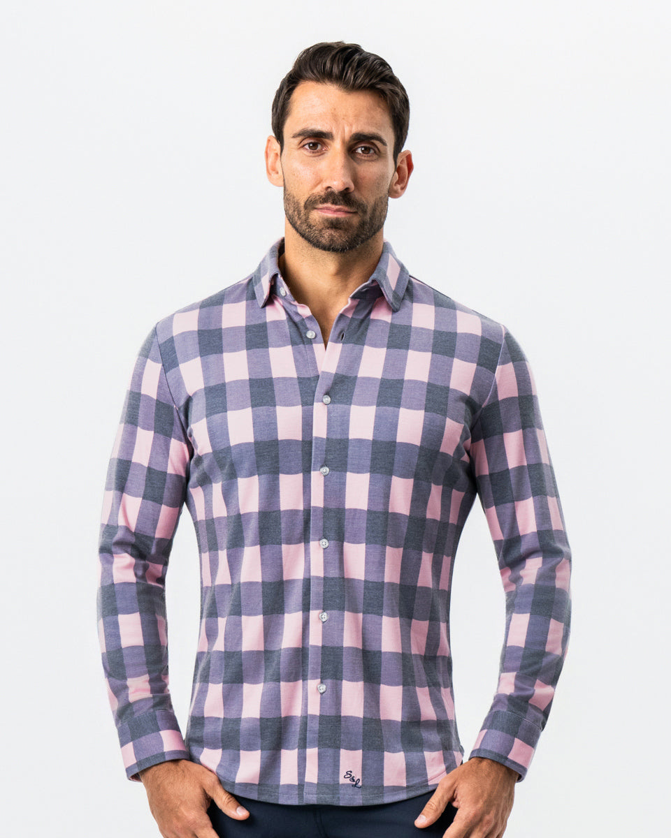 "The Summers" Pink & Navy Check Button Down | State & Liberty Dress Shirts
