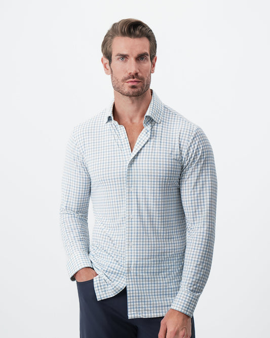 "The Dime" Sport Shirt - White, Grey & Light Blue Windowpane | State & Liberty Dress Shirts