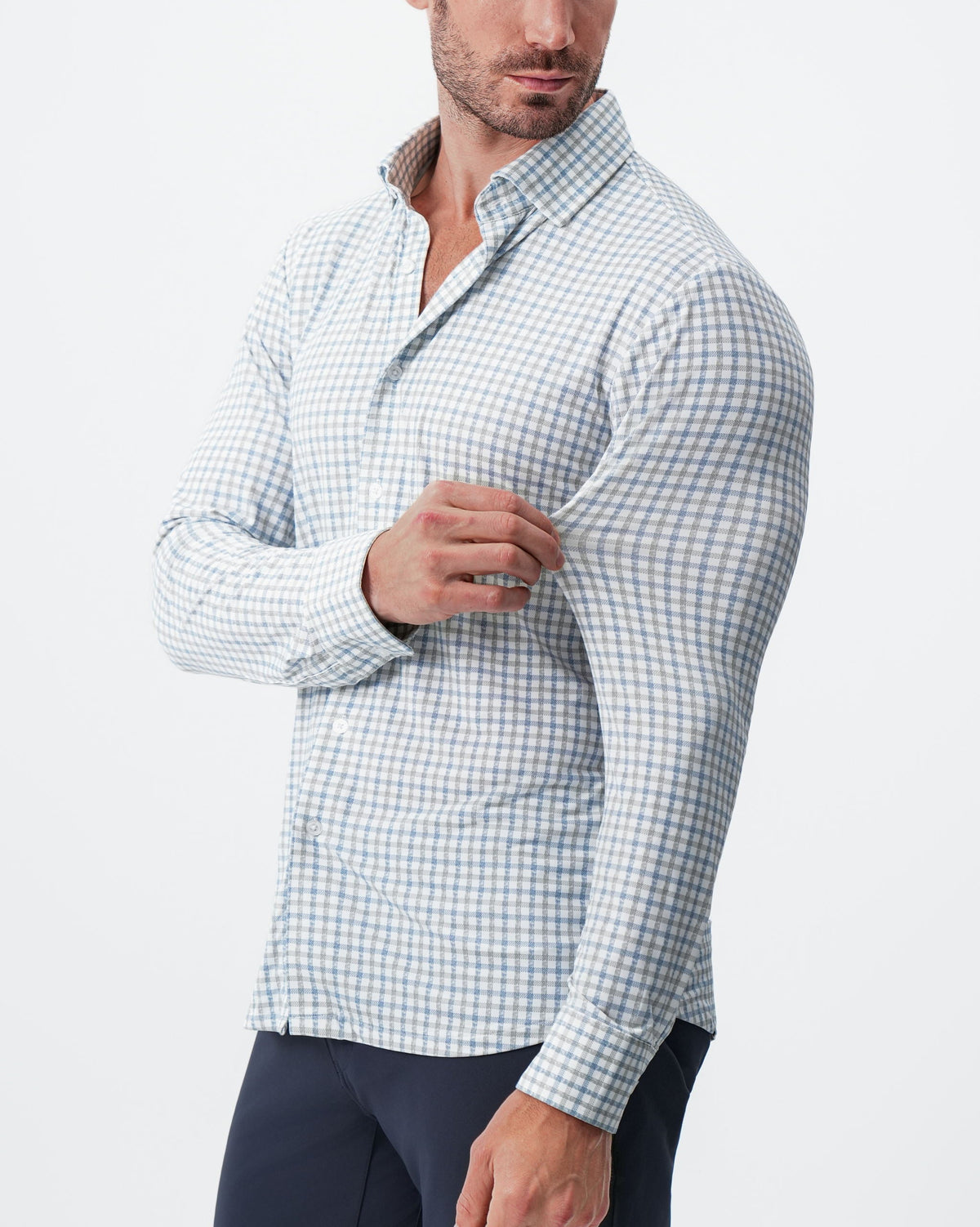 "The Dime" Sport Shirt - White, Grey & Light Blue Windowpane | State & Liberty Dress Shirts