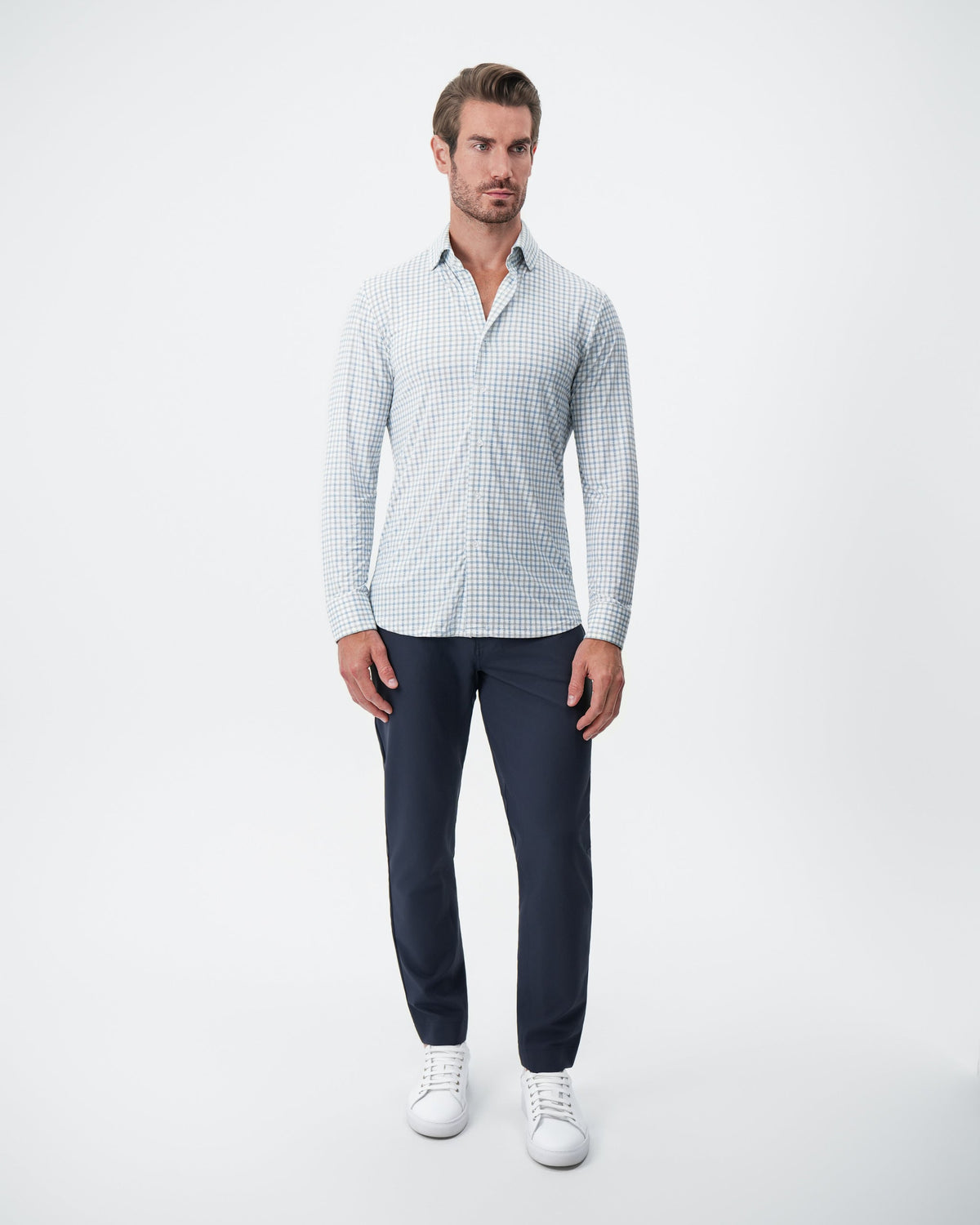 "The Dime" Sport Shirt - White, Grey & Light Blue Windowpane | State & Liberty Dress Shirts