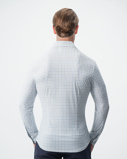 "The Dime" Sport Shirt - White, Grey & Light Blue Windowpane | State & Liberty Dress Shirts